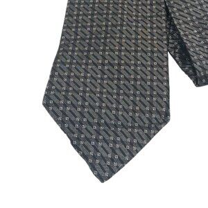 Villa Bugatti Silk Tie Men’s 59.5” Gray Black Geometric Thin Stripe Wide New